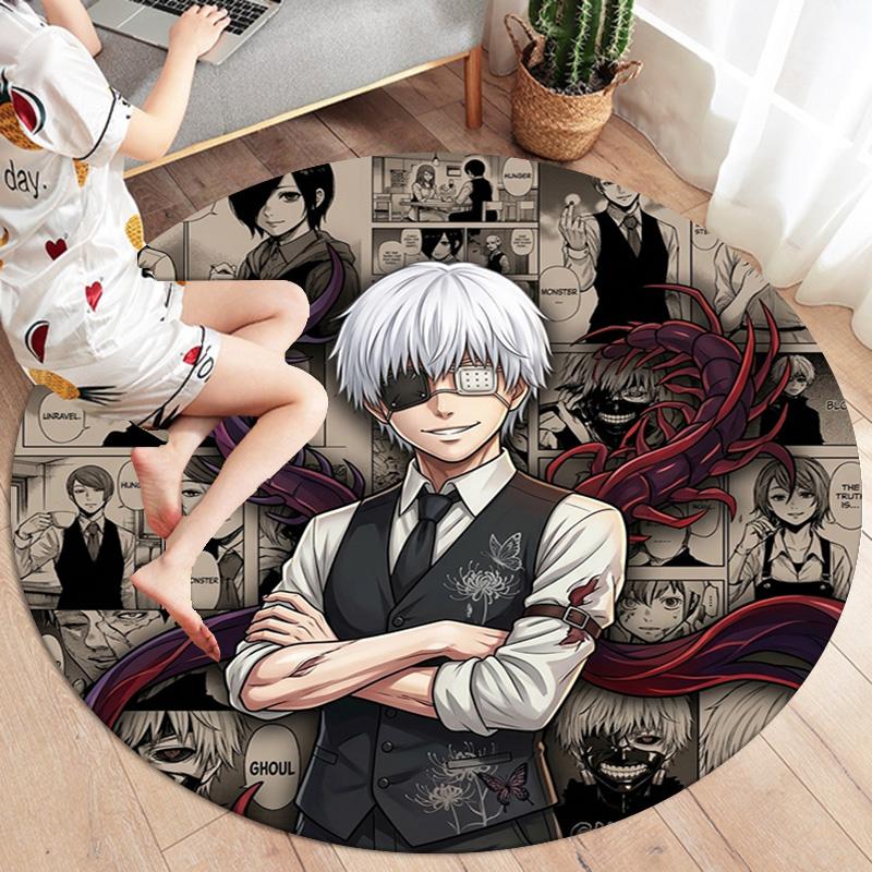 Tokyo Ghoul Okrągły Dywanik Dywan do Salonu Sypialni Sofy Pokoju Zabaw Dekoracja Antypoślizgowa Mata Podłogowa