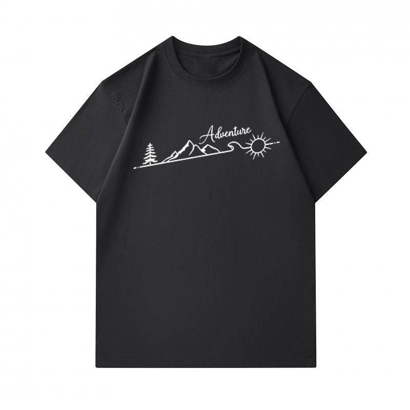Men's 100% Cotton Crew Neck Short Sleeve T-Shirt, Casual Adventure Mountain Pine Sun Print Soft Breathable Summer Tee for Daily Outdoor Wear