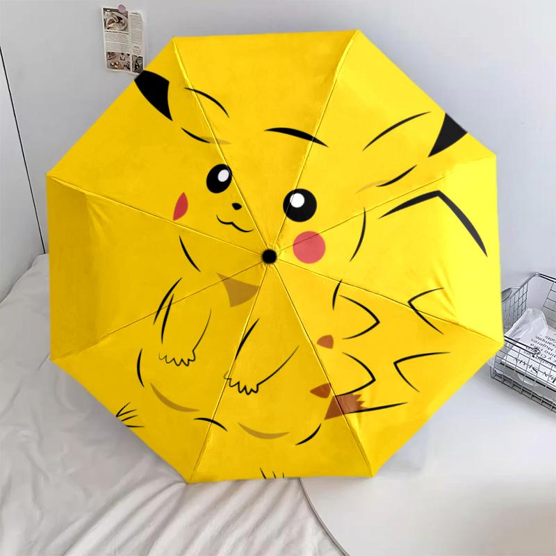 Happy Pikachu Pattern, Automatic Folding Umbrella, Portable and Foldable Design, 8 Ribs, a Christmas or Birthday Gift.