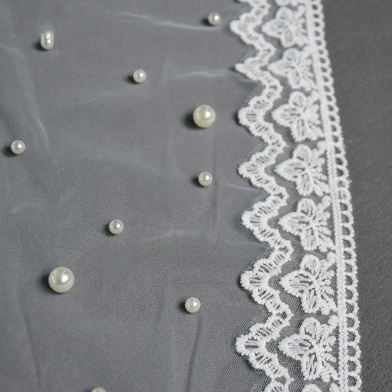 Elegant Floral Veils For Wedding Bride Lightweight Pearls Breathable Fabric Headpiece Formal Occasion