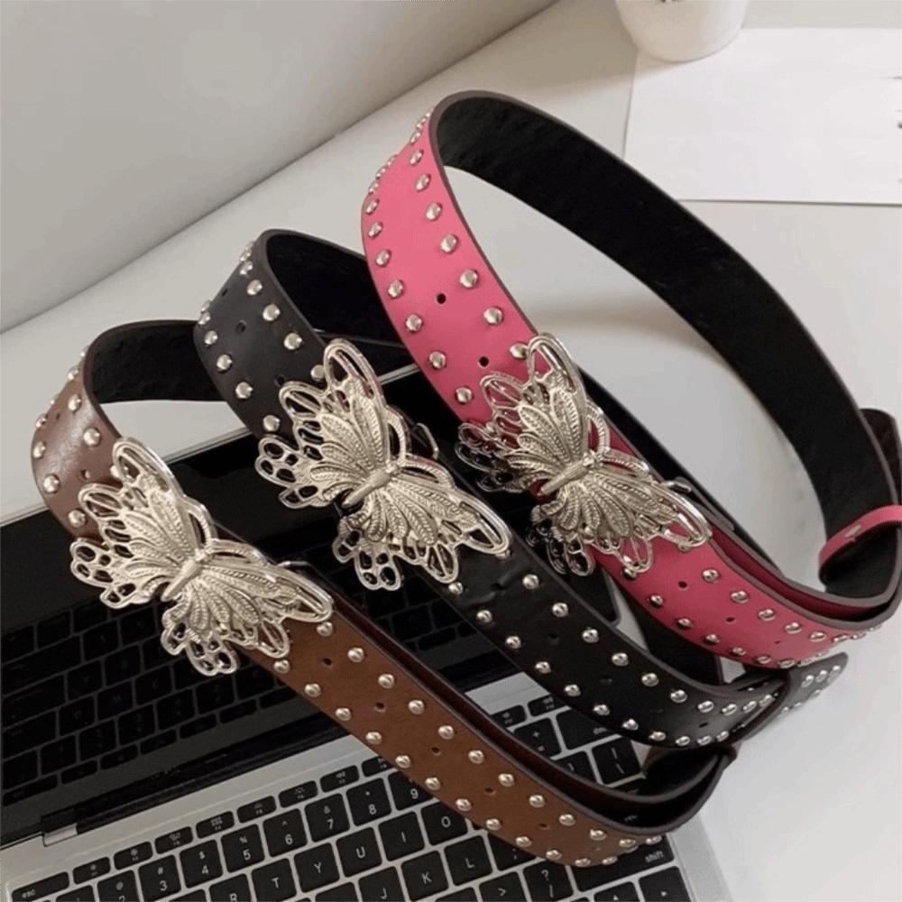 Punk Butterfly Waist Belt Y2k Pu Waistbands Luxury Rivet Belt Dress Decoration