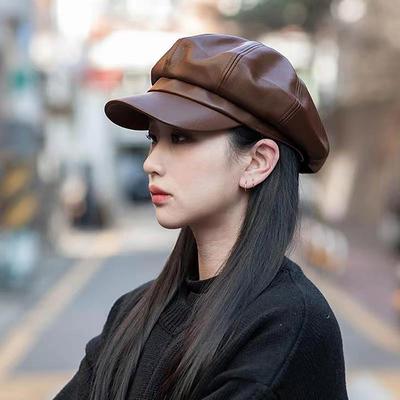 Boina Feminina Boina Sólida Boina de Couro PU Boina de Artista Francês Gorro Quente Chapéu Feminino Chapéu Feminino Boné para Meninas