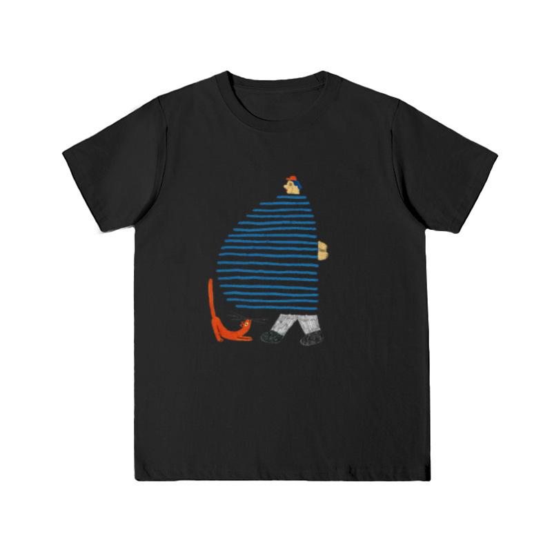 Large Size Women's Summer Front Shoulder Cartoon Printing Loose Crew Neck Inner Short Sleeve T-Shirt% Pure Cotton Bottom Top