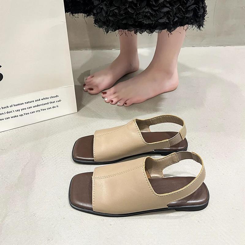 Women's Summer Sandals 2025 Luxury Artificial Leather Barefoot Shoes For Women Comfortable Moccasins Outdoor Low Heels Sandals