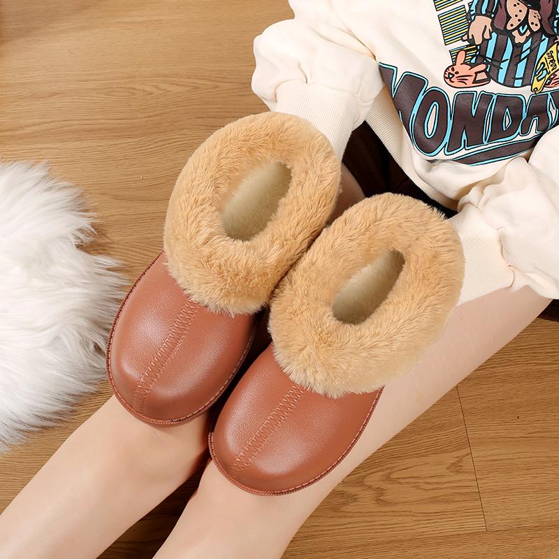 Women's Short Boots  Furry Snow Boots  Winter Warm Cotton Slippers Outdoor Non-Slip Thick-Soled Fleece Round-Toe Slip-On Shoes