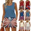 Women Summer Casual Two Piece Set Sleeveless Tank Top with Square Neck and Drawstring Waist Shorts with Pockets Lightweight Lounge Outfit