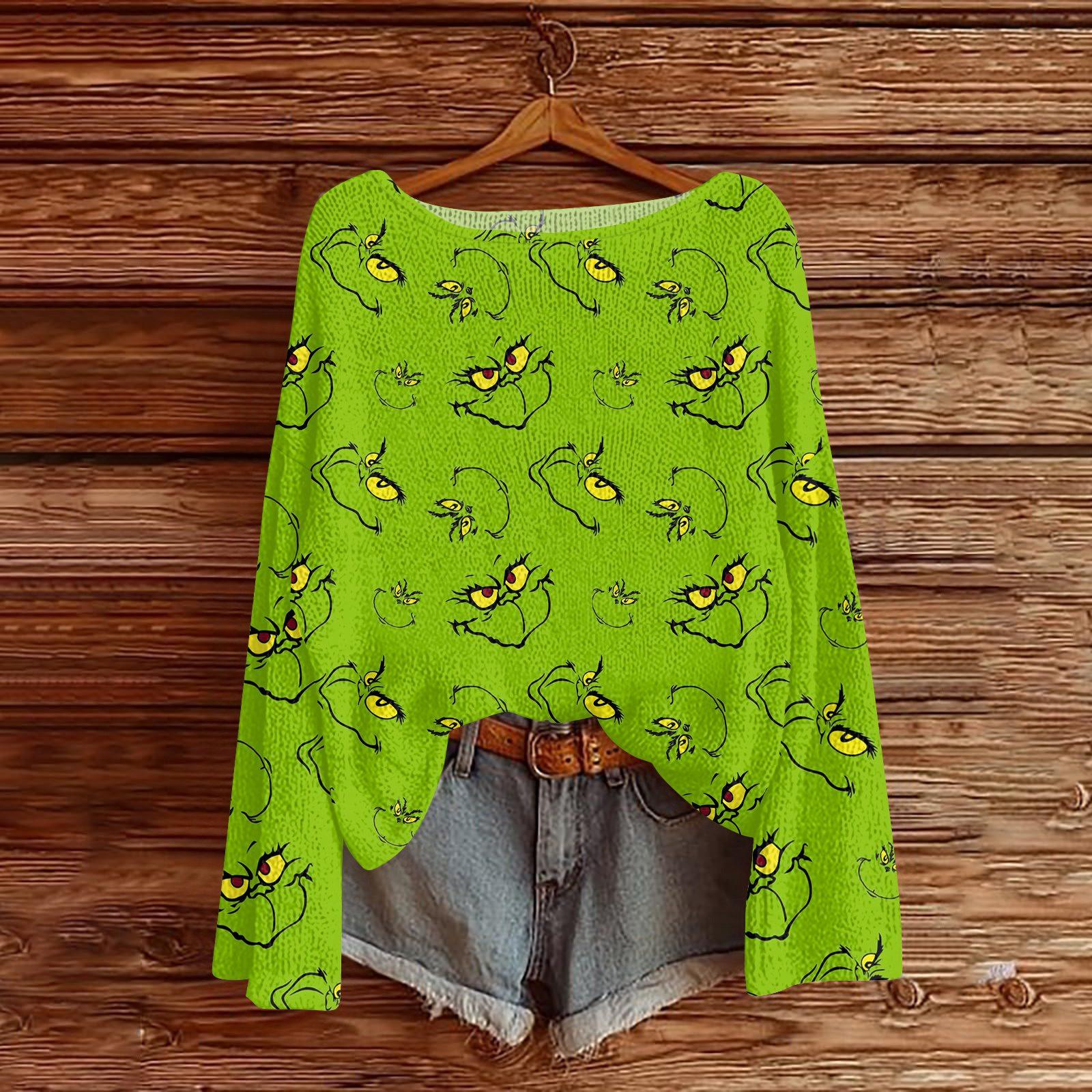 

Рождественские толстовки для женщин Вязаный свитер Милая рубашка Осенний свитер с круглым вырезом Топы L