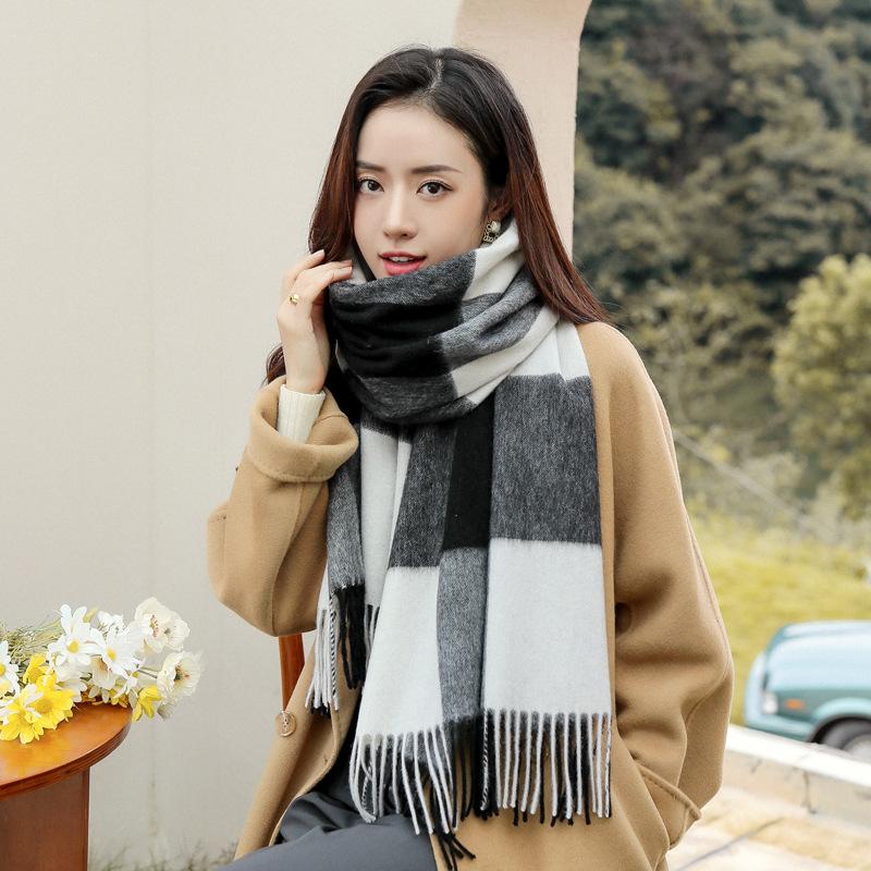100% Wool Scarf Luxury Pure Stripe Women Spring Autumn Winter Soft Eco-Friendly Clothing Accessories Gift Outdoor Office Thick