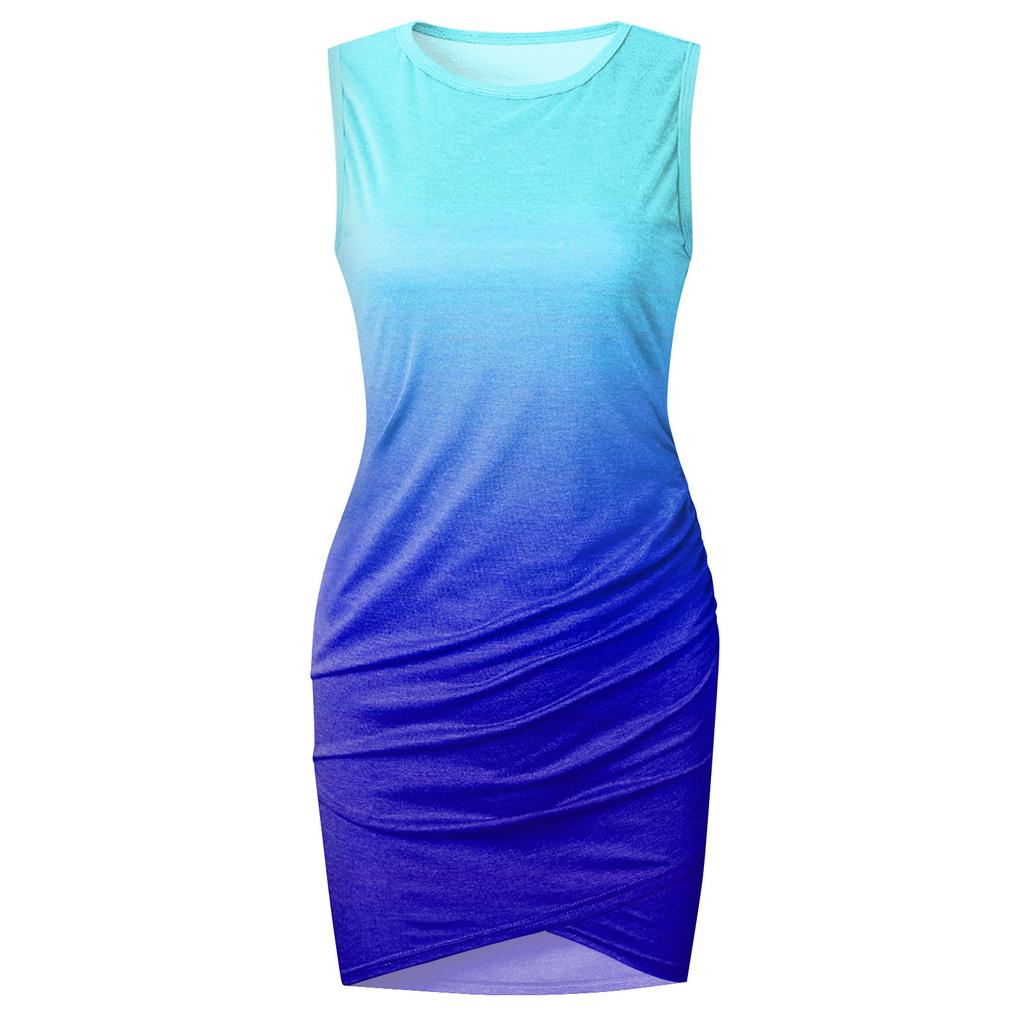 Rochie fără mâneci pulover cu imprimeu ocazional de vară pentru femei