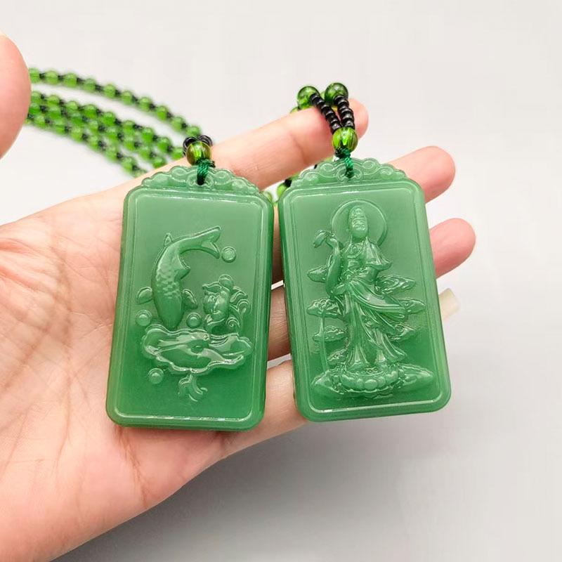 Guanyin Pendant Men's and Women's Double-Sided Jade Tag with Prosperity Year After Year Sweater Chain Pendant