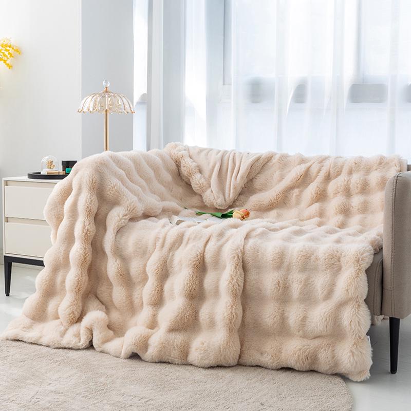 Cozy Plush Faux Rabbit Fur Blanket - All-Season Sofa or Office Nap Cover