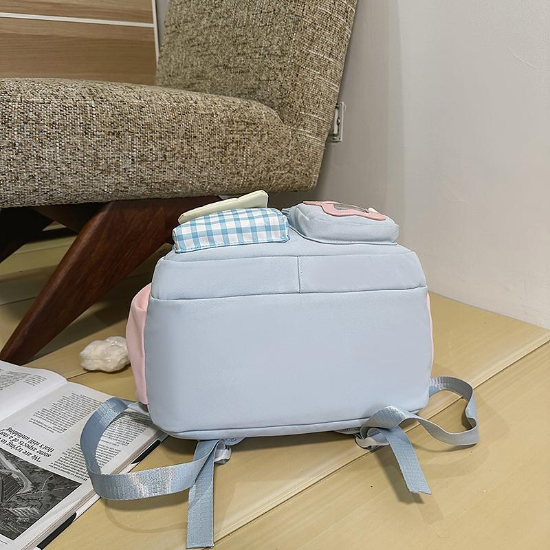 Plaid Backpack Junior High School Student Lightweight Schoolbag Color Block Large Capacity Backpack