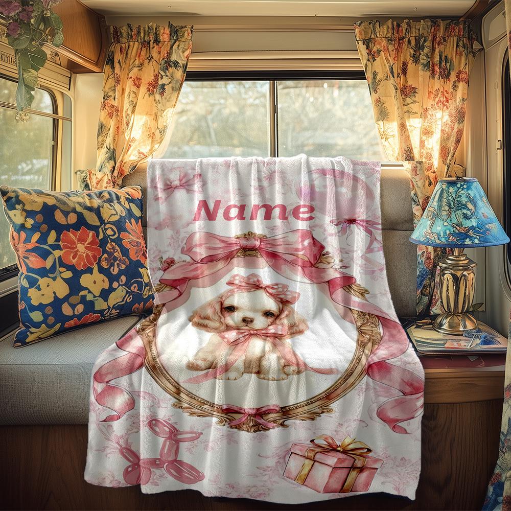 Cute Bunny With Pink Bow Home Customize Your Name Blankets Soft Cozy Lightweight Allseason Multipurpose Blanket For Picnics Sofas Offices Beds Living