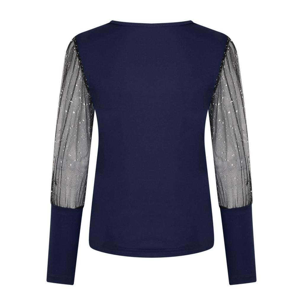 Women Puff Sleeve Tops  Crewneck Sequin Casual Blouse Slim Comfy Bottomed Shirts Flexible  Pullover