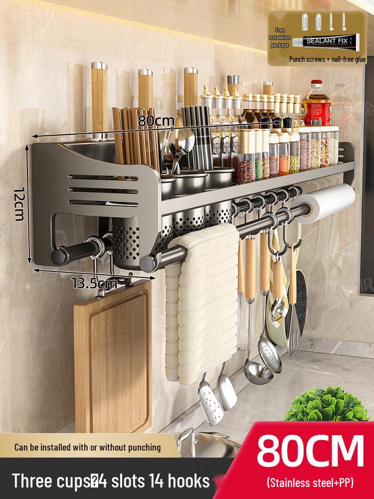 Lochfreies Wandmontiertes Küchenregal aus Edelstahl zur Aufbewahrung von Gewürzen, Essstäbchen und Messern