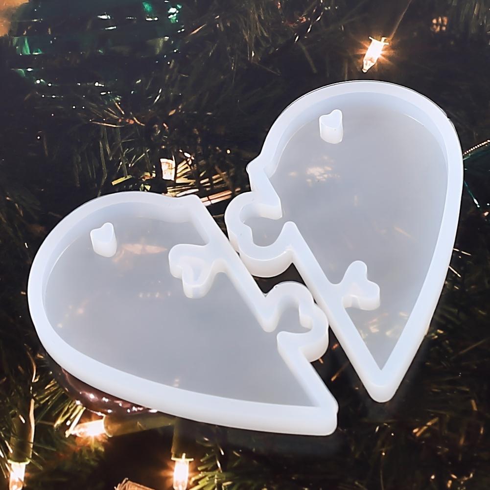 Silicone Heart-Shaped Resin Casting Molds, DIY Valentine's Day Couple Puzzle Pendant with Hole and Lock Clasp, Epoxy Craft Mold for Jewelry Making