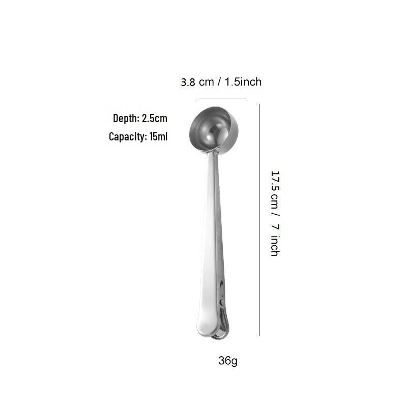 Stainless Steel Coffee Scoop & Bag Sealer Clip - 2-in-1 Multi-purpose Tea/Coffee Spoon