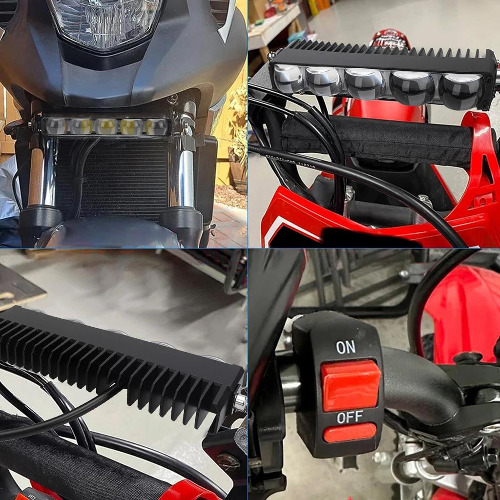 Motorcycle Headlight Handlebar LED 5 Lens Light Bar Set 12-24V Spotlight LED With Switch Kit Fits Most Handlebars White Yellow