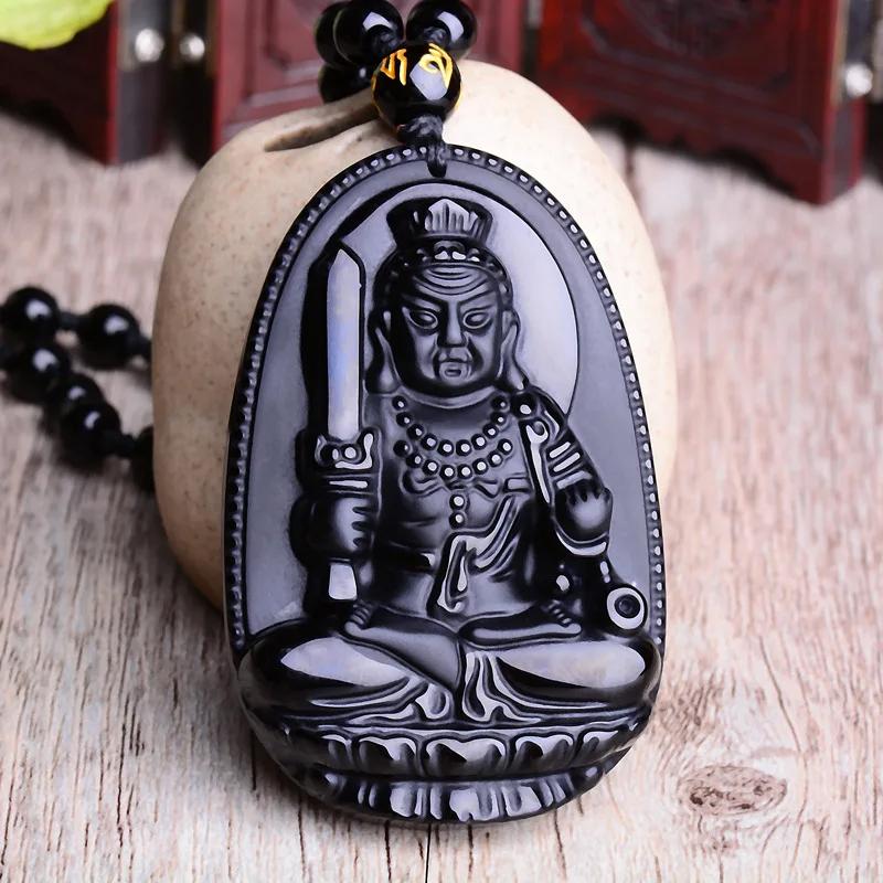 Vintage Retro Buddha Black God Rhinestone Obsidian Pendant Necklace Chain Unisex Men Women Fashion Gothic Amulet Talisman Jewelry Party Gift