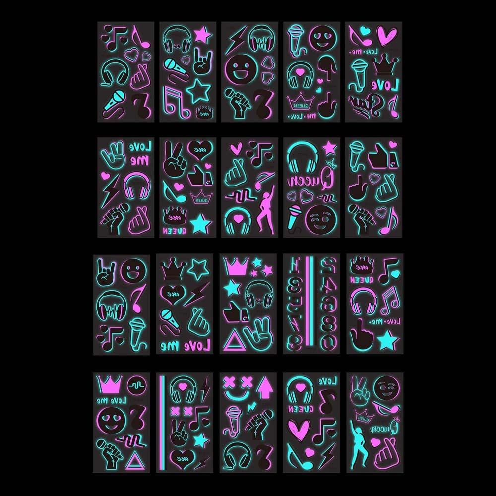 

20Sheets Cartoon Luminous Tattoo Stickers Skin-Friendly DIY Body Art Festival 20Sheets