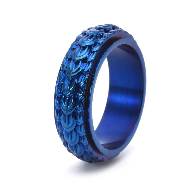 Men's Dragon Scale Ring Vintage Stainless Steel Spinner Ring New