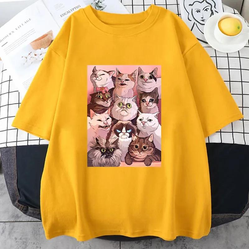 Printed Men T-Shirts Beach Breathable Funny Clothing Oversize Casual Cotton Tops Meme Cats Puzzle Creativity Men Short Sleeve