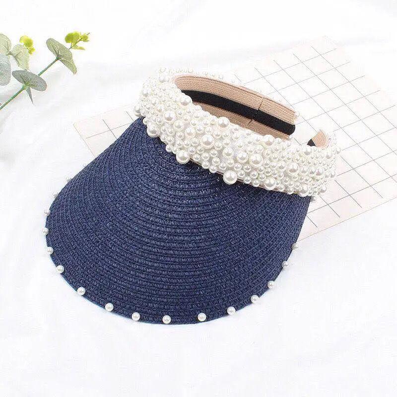 Hat women's summer new face small pearl empty top hat spring and summer cap fashion sunscreen cap breathable sun hat