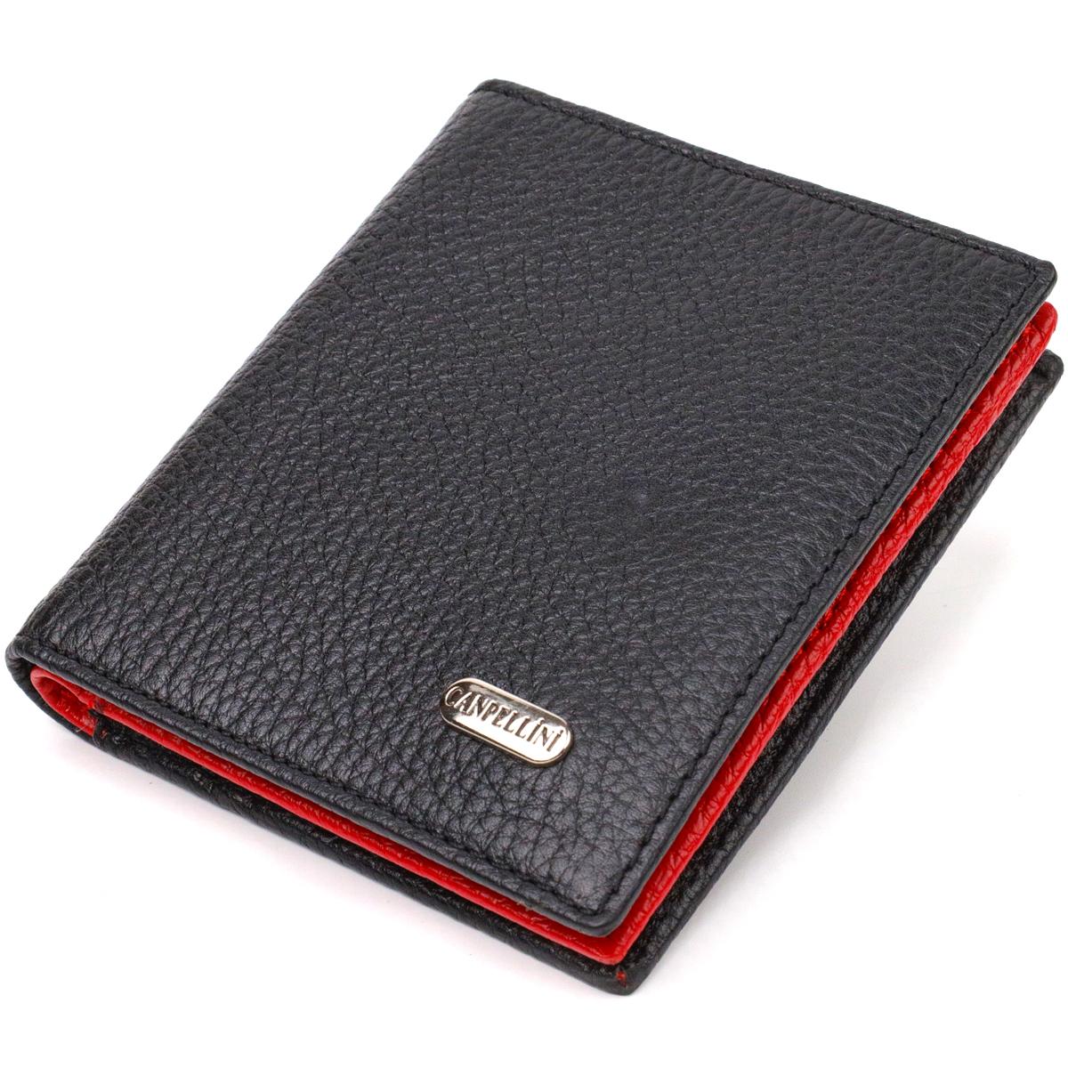 

Цікаве портмоне для чоловіків у комбінації двох кольорів із натуральної зернистої шкіри CANPELLINI 21741 Чорний