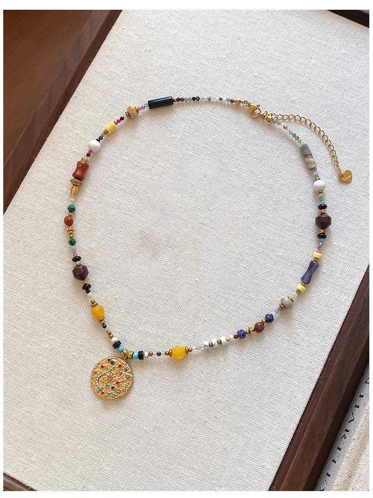 18k vergoldete Tigerauge Perlenanhänger Halskette - Retro Schlüsselbeinkette für Herbst/Winter.