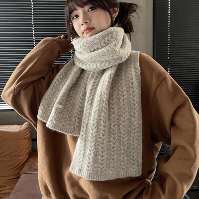Vintage Knit Scarf Women's Autumn Winter Korean Style Versatile Warm Thickened Student Neck Scarf Couple's Model