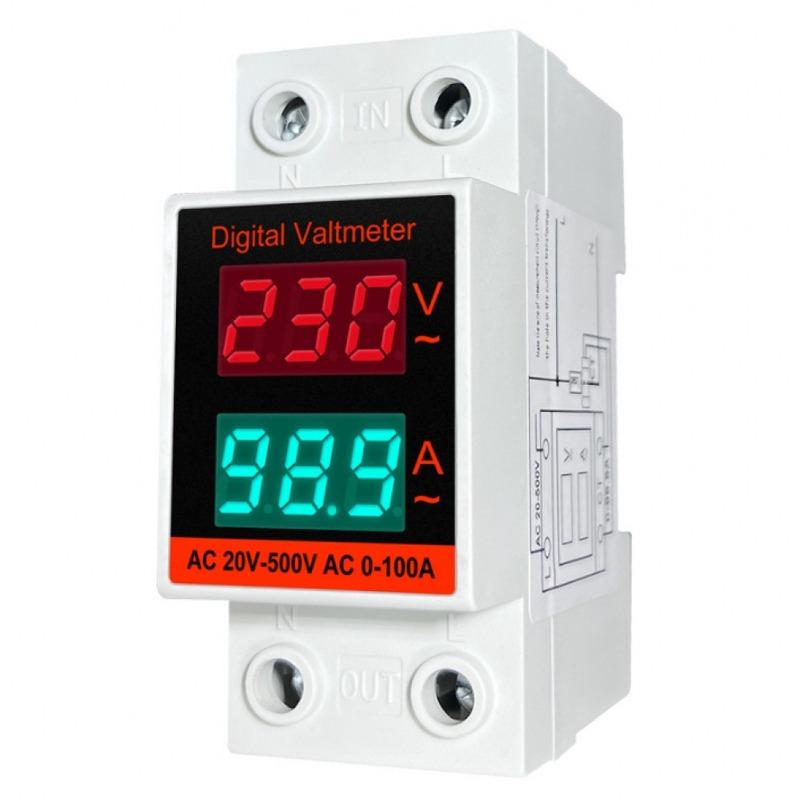 Din Rail Voltmeter Ammeter 2 in 1 AC Monitor Single Phase Voltage Current Power Meter AC20-500V AC0-100A VOLT AMP Detector