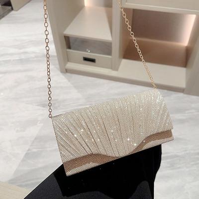 Elegant Sequins Evening Bags Gold Silver Satin Clutches Clutch Bag Banquet Fashion Chain Bags Gold Silver Clutch Bag