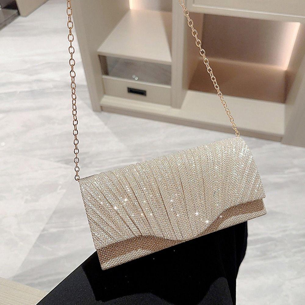 Elegant Sequins Evening Bags Gold Silver Satin Clutches Clutch Bag Banquet Fashion Chain Bags Gold Silver Clutch Bag