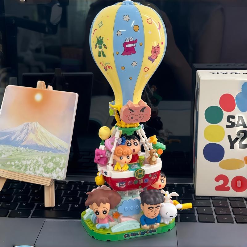 Balody Crayon Shinchan Doraemon Series Building Blocks Hot Air Balloon Light Model Ornament Small Particle Construction Toy Gift