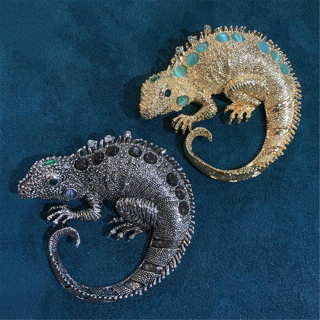 Trendy Rhinestones Lizard Brooch Fashionable Animal Shaped Lapel Pin Metal Accessory for Hat and Scarf Decoration