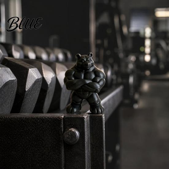 Detailed Muscle Figure 3D Printed Bear Statue, Matte Black Fitness Ornament for Office Figurine Bookshelf Gym Decor, Compact Inspirational Gift
