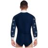 Mens Latin Rumba Ballroom Dance Leotard Long Sleeves Shiny Rhinestones Color Block Bodysuit with Bowtie