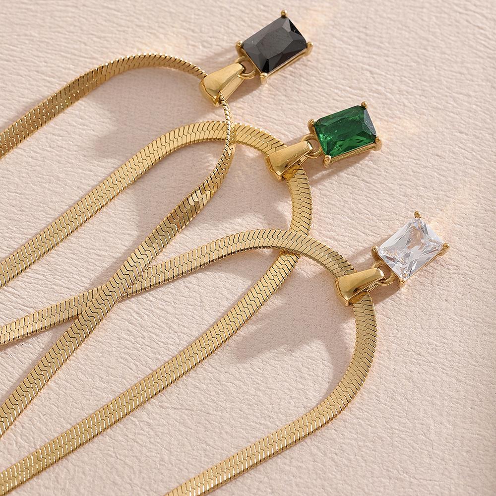 Yhpup Exquisite Geometric Square Cubic Zirconia Drop Snake Chain Collar Necklace Trendy Golden Jewelry PVD Waterproof Bulk Price