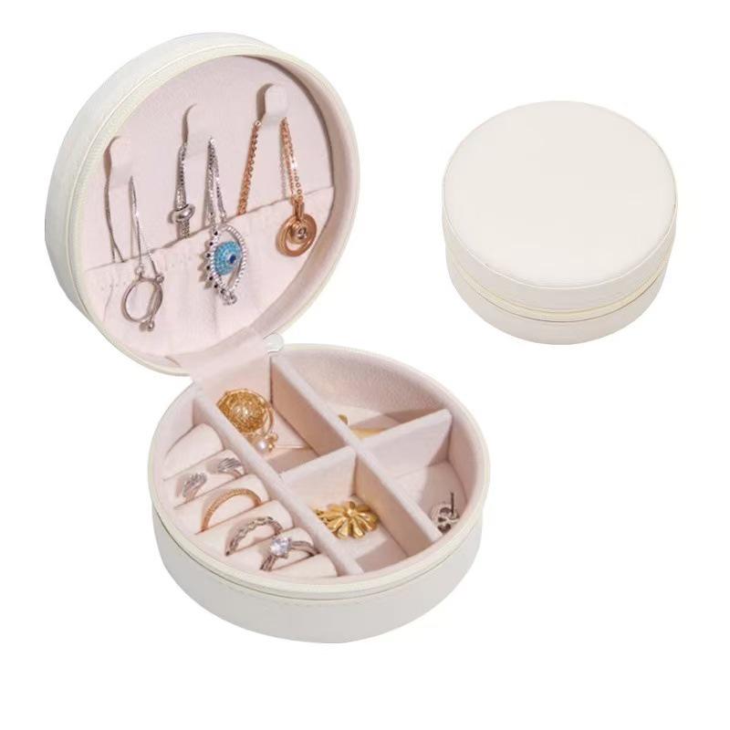 Round Dustproof PU Jewelry Box - Portable Storage for Earrings and Ornaments