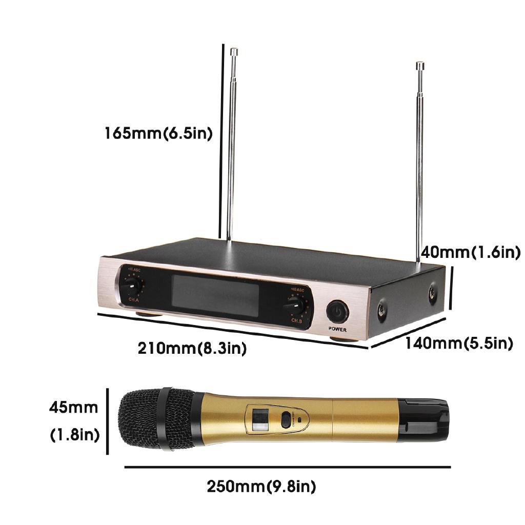 Black/Gold UHF Professional Wireless Microphones System  2Channel LCD Dual Cordless Handheld Mic Karaoke KTV Stage Party Speech