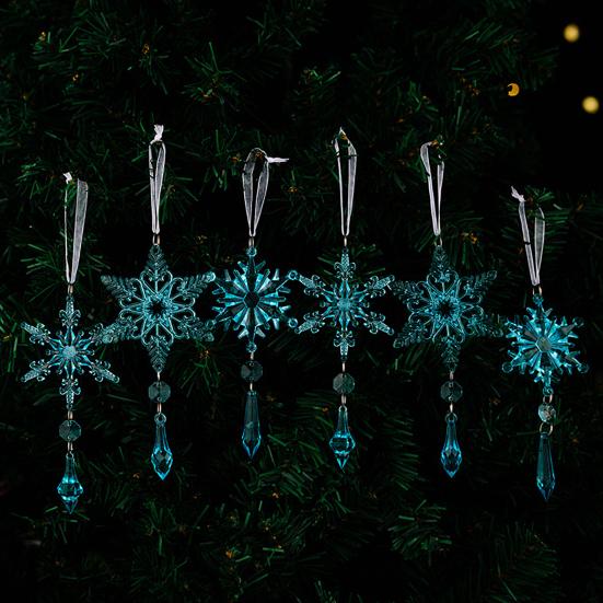 6 Pcs Acrylic Crystal Christmas Ornament Sparkling Clear Snowflake Hanging Ornaments with Drop Pendants for Winter Chandelier Xmas
