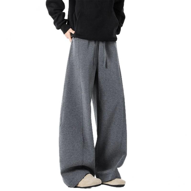 Mens Straight Leg Sweatpants Winter High Street Loose Casual Trousers Dark Gray