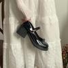 Damen Retro Mary Jane Schuhe Klobiger Absatz Schmetterlingsknoten Japanischer JK Stil Riemen Schlichtes Design Sommerschuhe