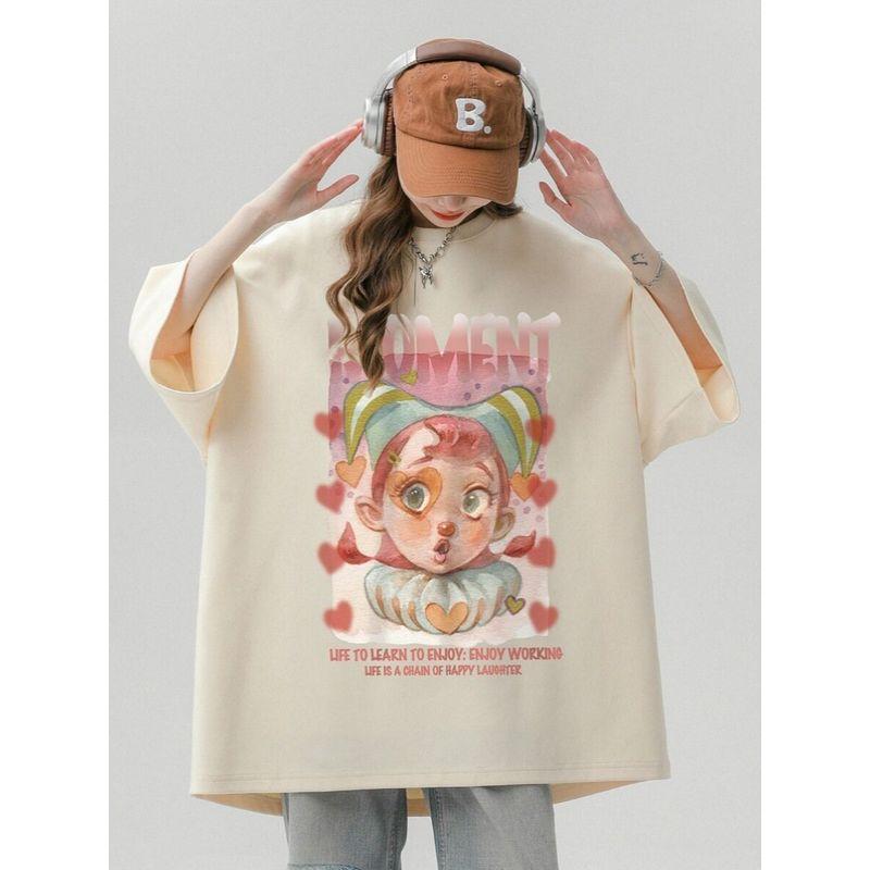 

Extra Large Size 1.0-150kg American Style Trendy Brand Short-Sleeved T-Shirt for Women, Pure Cotton Loose Oversize Half-Sleeved Couple s Top Apricot 3XL [Recommended 72.5-80kg]