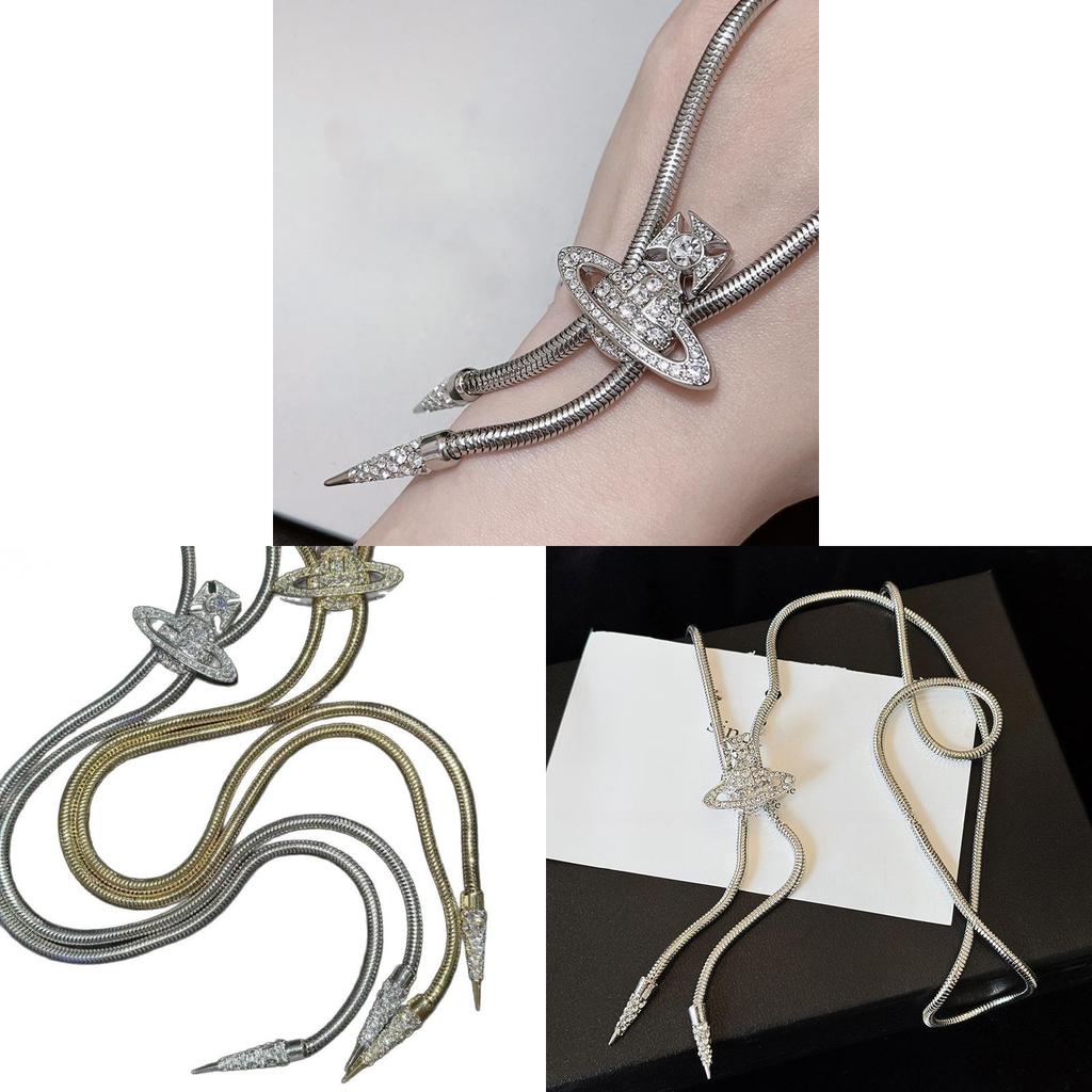 Saturn Pendant Necklace For Women With Rhinestone Accents And Adjustable Snake Chain