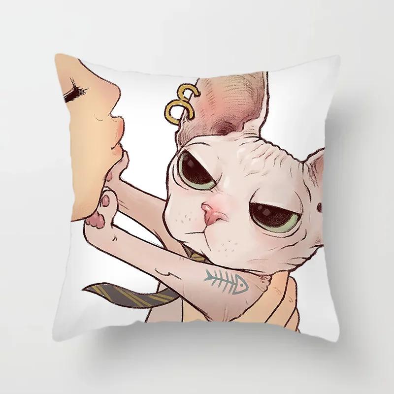 Funny Love Kiss Cute Cat Cushion Cover Cartoon Creative Naughty Cat Pillow Case Cover Home Textile Cat Pillow Covers Pillowcase