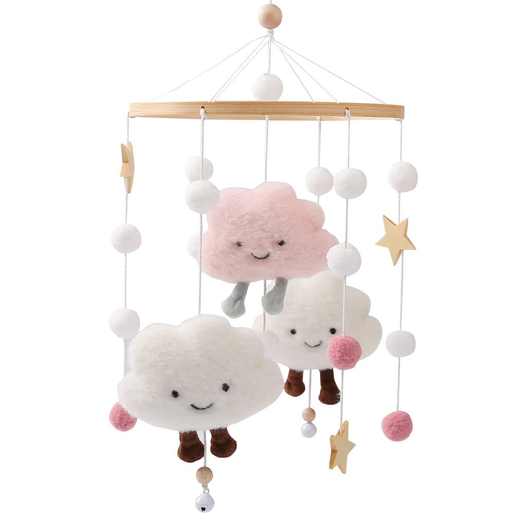 Handmade Wooden Crib Felted Wool Mobile with Cloud and Star Perfect for Baby Crib Hanging Baby Baby and Nursery Decor Mobile, Shape, Strollers,