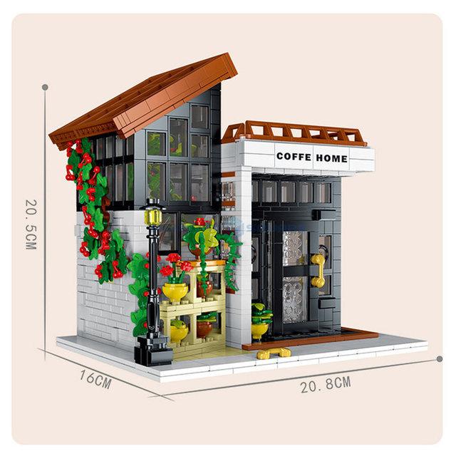 

1512 шт., креативный эксперт, Moc Time, кофе, домашний уголок, кафе, магазин, вид на улицу, кирпичный модульный дом, модель строительных блоков, игрушки