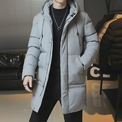 Men's Mid-Length Hooded Cotton-Padded Jacket - Solid Color Winter Coat
