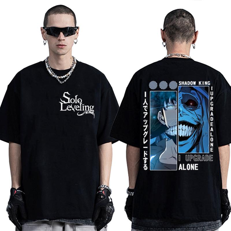 Anime Solo Leveling Cotton T-shirt Sung Jin-woo Print Men Women Clothes Solo Leveling Anime Manga Street Style Harajuku Male Top